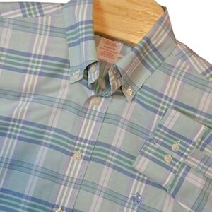 Brooks Brothers Madison Light‎ Blue and Green Plaid Dress Shirt/Medium